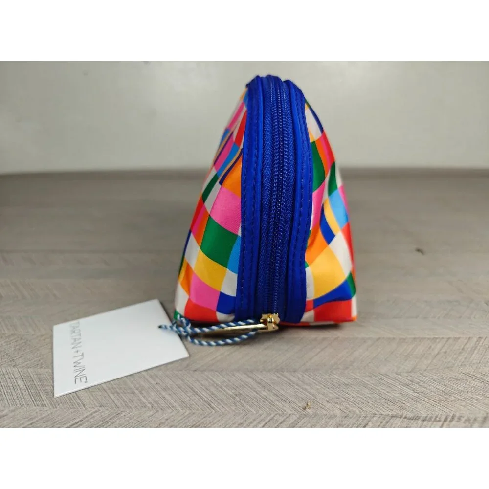 Tartan + Twine Bright Multicolor Round Top Cosmetic Bag Makeup Organizer